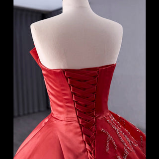 High-end Red Beading Prom Dress Asymmetrical Neck Formal Gown - Rosymae