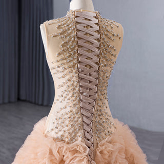 High-end Rhinestone Sequins Pleated Prom Dress Ruched Formal Gown - Rosymae