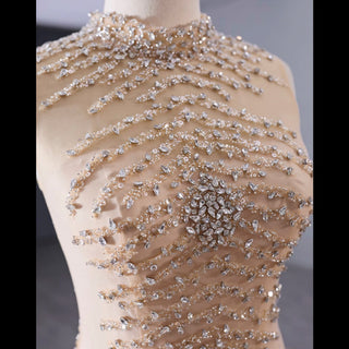 High-end Rhinestone Sequins Pleated Prom Dress Ruched Formal Gown - Rosymae