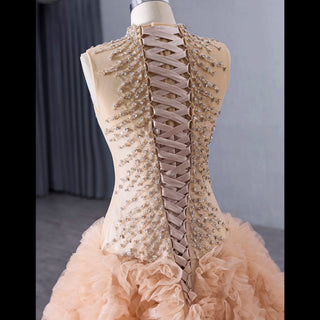High-end Rhinestone Sequins Pleated Prom Dress Ruched Formal Gown - Rosymae