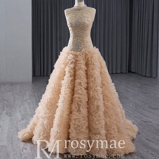High-end Rhinestone Sequins Pleated Prom Dress Ruched Formal Gown - Rosymae