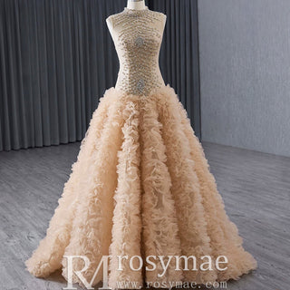 High-end Rhinestone Sequins Pleated Prom Dress Ruched Formal Gown - Rosymae