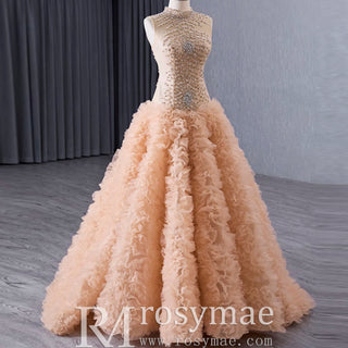 High-end Rhinestone Sequins Pleated Prom Dress Ruched Formal Gown - Rosymae
