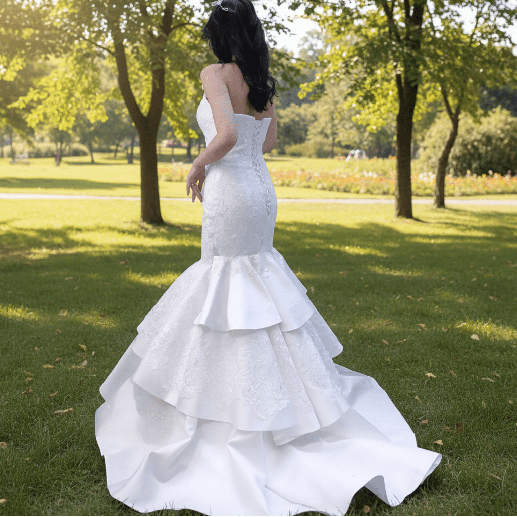 High-end Trumpet Wedding Dress Strapless Lace Appliqued Wedding Gown - Rosymae
