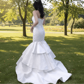 High-end Trumpet Wedding Dress Strapless Lace Appliqued Wedding Gown - Rosymae