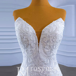 High-end Trumpet Wedding Dress Strapless Lace Appliqued Wedding Gown - Rosymae