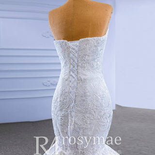 High-end Trumpet Wedding Dress Strapless Lace Appliqued Wedding Gown - Rosymae