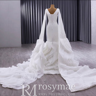 High-end Unique Ruffles Trumpet Wedding Dress With Long Sleeve - Rosymae