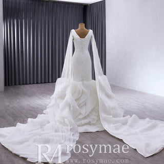 High-end Unique Ruffles Trumpet Wedding Dress With Long Sleeve - Rosymae