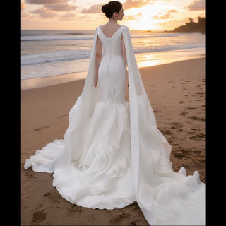 High-end Unique Ruffles Trumpet Wedding Dress With Long Sleeve - Rosymae