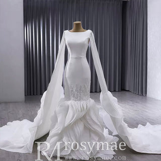 High-end Unique Ruffles Trumpet Wedding Dress With Long Sleeve - Rosymae