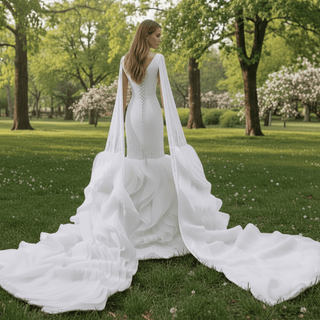 High-end Unique Ruffles Trumpet Wedding Dress With Long Sleeve - Rosymae