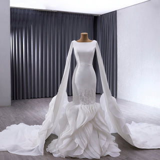 High-end Unique Ruffles Trumpet Wedding Dress With Long Sleeve - Rosymae