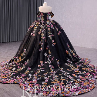High-end Vintage Black Handmade Sequins Lace Quinceanera Dress - Rosymae