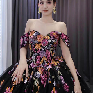 High-end Vintage Black Handmade Sequins Lace Quinceanera Dress - Rosymae