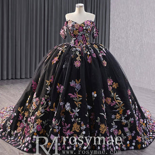 High-end Vintage Black Handmade Sequins Lace Quinceanera Dress - Rosymae