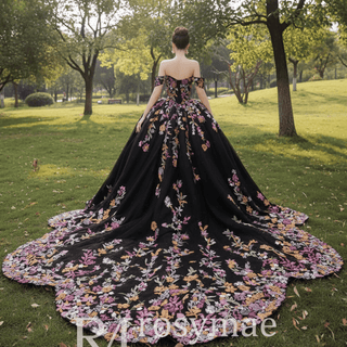 High-end Vintage Black Handmade Sequins Lace Quinceanera Dress - Rosymae