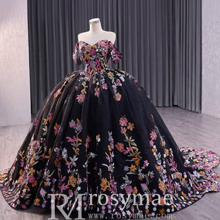 High-end Vintage Black Handmade Sequins Lace Quinceanera Dress - Rosymae