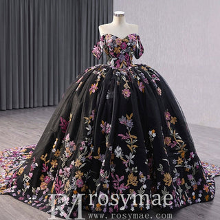 High-end Vintage Black Handmade Sequins Lace Quinceanera Dress - Rosymae