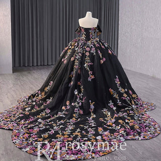 High-end Vintage Black Handmade Sequins Lace Quinceanera Dress - Rosymae