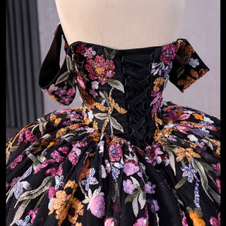 High-end Vintage Black Handmade Sequins Lace Quinceanera Dress - Rosymae