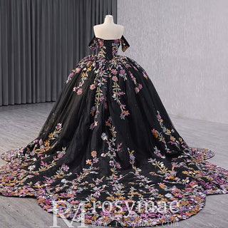 High-end Vintage Black Handmade Sequins Lace Quinceanera Dress - Rosymae