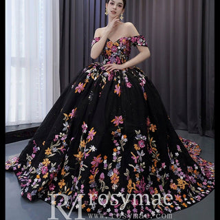 High-end Vintage Black Handmade Sequins Lace Quinceanera Dress - Rosymae