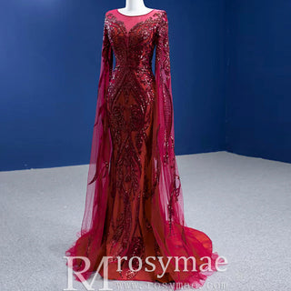 High-end Vintage Burgundy Beading Sequins Evening Dress - Rosymae