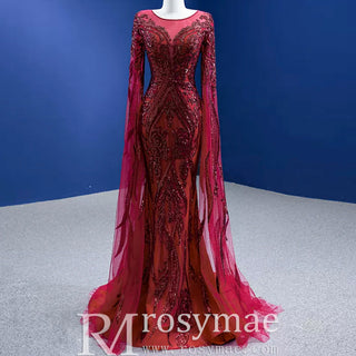 High-end Vintage Burgundy Beading Sequins Evening Dress - Rosymae