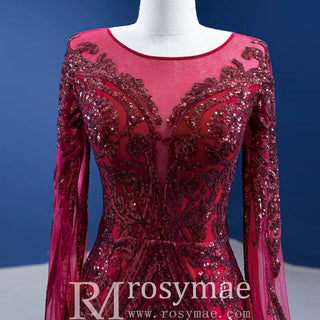 High-end Vintage Burgundy Beading Sequins Evening Dress - Rosymae