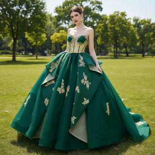 High-end Vintage Pearl Sequins Ruffles Prom Dress Quinceanera Gown - Rosymae