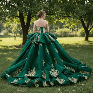 High-end Vintage Pearl Sequins Ruffles Prom Dress Quinceanera Gown - Rosymae
