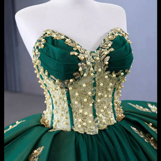 High-end Vintage Pearl Sequins Ruffles Prom Dress Quinceanera Gown - Rosymae