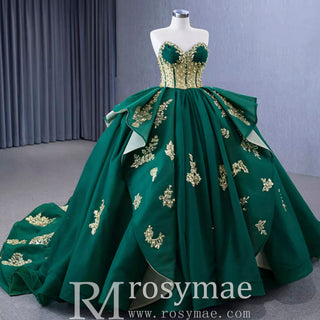 High-end Vintage Pearl Sequins Ruffles Prom Dress Quinceanera Gown - Rosymae