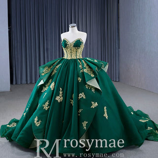 High-end Vintage Pearl Sequins Ruffles Prom Dress Quinceanera Gown - Rosymae