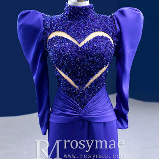 High-end Vintage Royal Blue Beading Evening Dress Prom Gown - Rosymae