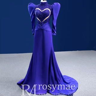 High-end Vintage Royal Blue Beading Evening Dress Prom Gown - Rosymae