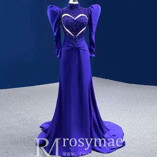 High-end Vintage Royal Blue Beading Evening Dress Prom Gown - Rosymae