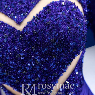 High-end Vintage Royal Blue Beading Evening Dress Prom Gown - Rosymae