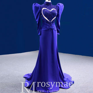 High-end Vintage Royal Blue Beading Evening Dress Prom Gown - Rosymae