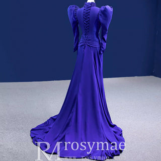 High-end Vintage Royal Blue Beading Evening Dress Prom Gown - Rosymae