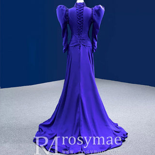 High-end Vintage Royal Blue Beading Evening Dress Prom Gown - Rosymae