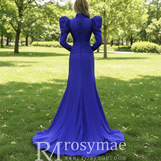 High-end Vintage Royal Blue Beading Evening Dress Prom Gown - Rosymae