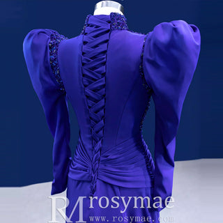 High-end Vintage Royal Blue Beading Evening Dress Prom Gown - Rosymae
