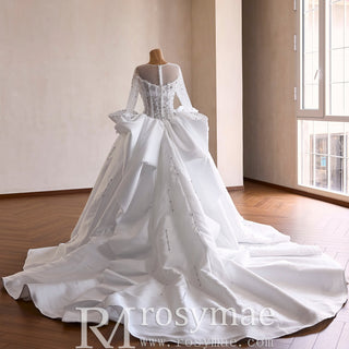 High-Fashion Ball Gown Wedding Dress with Illusion Bodice & Crystal Beadwork - Rosymae