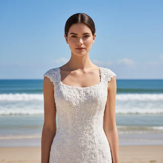 High Low A-line Lace Wedding Dresses with Square Neckline - Rosymae