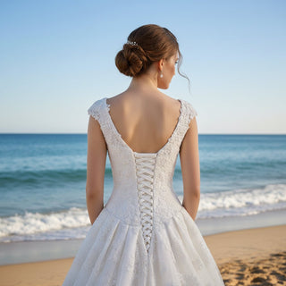 High Low A-line Lace Wedding Dresses with Square Neckline - Rosymae