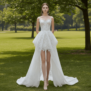 High-Low Lace Wedding Dresses Outdoor Hi-Lo Bridal Gowns - Rosymae
