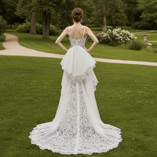 High-Low Lace Wedding Dresses Outdoor Hi-Lo Bridal Gowns - Rosymae