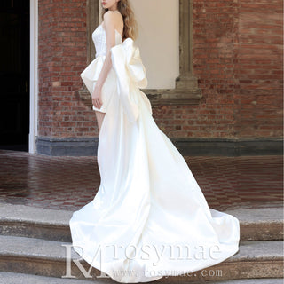 Strapless Vneck High Low Wedding Dress with Detachable Train